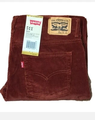 Nuevo Levis 511 Niños Pana Quemada Henna Rojo Calce Ajustado Talla 20 30x30 Foto 1 de 4
