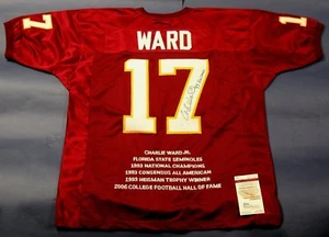 CHARLIE WARD AUTOGRAPHED FSU FLORIDA STATE SEMINOLES STAT JERSEY HEISMAN INS JSA - Picture 1 of 4