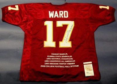 CHARLIE WARD AUTOGRAPHED FSU FLORIDA STATE SEMINOLES STAT JERSEY HEISMAN INS JSA - Image 1 of 4