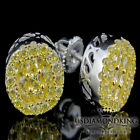 Ladies Women's White Gold Finish Sterling Silver Canary Cz's Round Stud Earrings