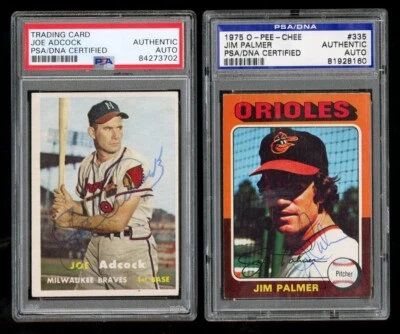 1957 TOPPS 117 JOE ADCOCK PSA AUTOGRAPH 1975 O-PEE-CHEE 335 JIM PALMER HQ AUTO 2 - Image 1 of 2