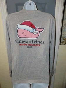Vineyard Vines Happy Holidays 2017 Long Sleeve Gray Shirt Size L (16) Kids NEW - Picture 1 of 3