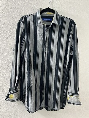Georg Roth of Germany Striped Black White with Floral Accents Shirt Mens Size XL - Image 1 of 4
