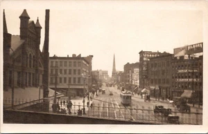 NEWARK NEW JERSEY STREET SCENE TROLLEY OLD REAL PHOTO POSTCARD - Picture 1 of 2