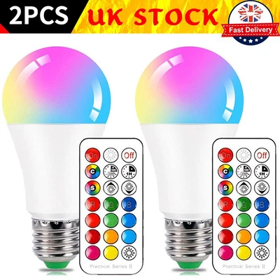 2PCS 10W E27/B22 RGB+W LED Color Changing Lights Bulbs Remote Control Dimmable - Image 1 of 4