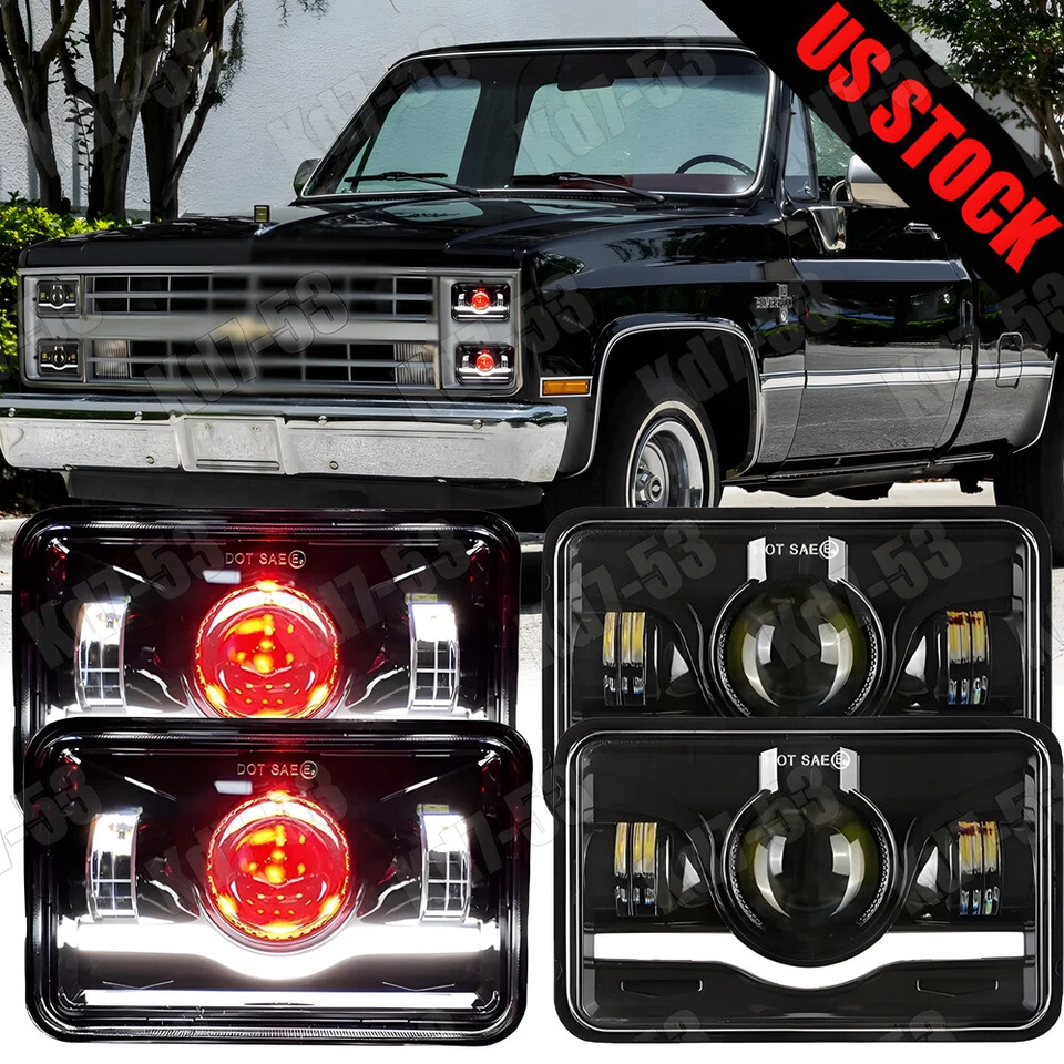 4set 4x6" LED Headlights DRL Hi/Lo Beam DRL For Chevy C10 Pickup truck 1980-1986 - Изображение 1 из 4