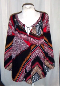 Figueroa & Flower Geometric Design Sheer Layer Peasant Blouse Women's Size Med - Picture 1 of 5