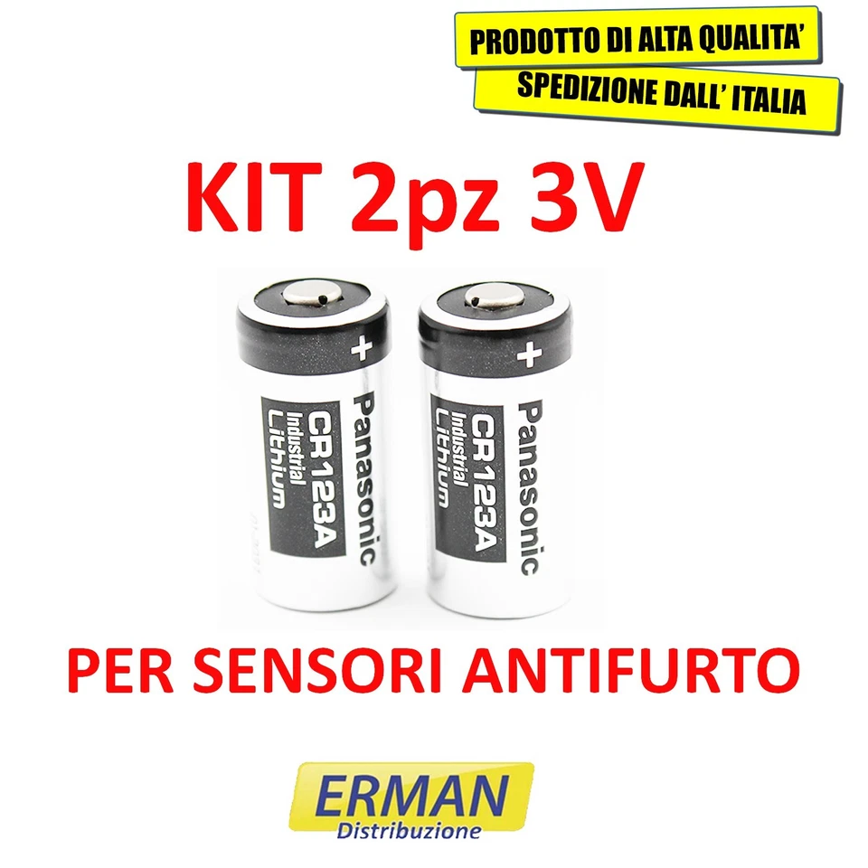 KIT 2pz BATTERIA CR123A PANASONIC LITHIUM INDUSTRIAL PER ANTIFURTI 3V