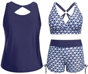 Women 3 Piece plus Size Tankini Swimsuits Tummy Control Bathing Suit Size 2XL - Picture 1 of 6