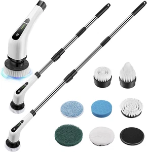 Electric Power Spin 7 Heads Cordless Bath Scrubber Tub w Handle Spinning Cleaner - Picture 1 of 12