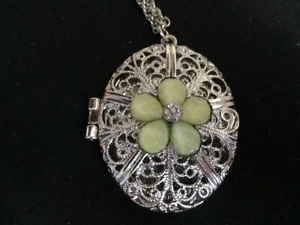 Silvertone Oval Locket Pendant Necklace - Picture 1 of 8