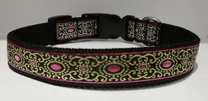Pink with Metallic Gold Thread 1" Wide Quick Release Dog Collar - Picture 1 of 5