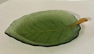DYNASTY GLASS LEAF PLATE OLIVE COLORED CENTERPIECE 16.5” - Picture 1 of 6