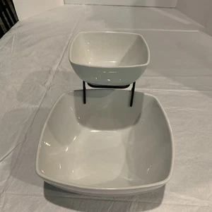 Better Homes and Gardens Square Chips and Dip White Porcelain Bowl 2 Piece Set - Picture 1 of 4