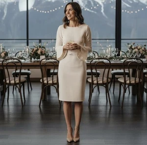 Abito Calvin Klein nuovo con etichette manica a campana schiena zip blush rosa taglia 10 matrimonio cocktail - Foto 1 di 15