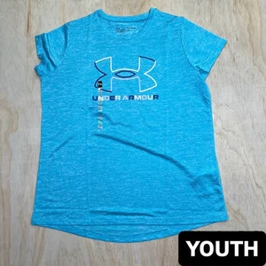 NWOT GIRLS Under Armour Tech Big Logo Twist Short Sleeve Shirt XL Light Blue - Picture 1 of 7
