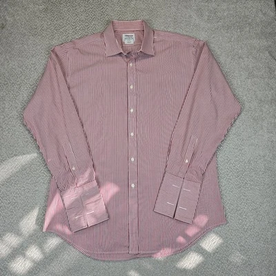 T.M. Camisa de vestir LEWIN roja a rayas puño francés calce ajustado para hombre talla 17 1/2-36 Foto 1 de 4