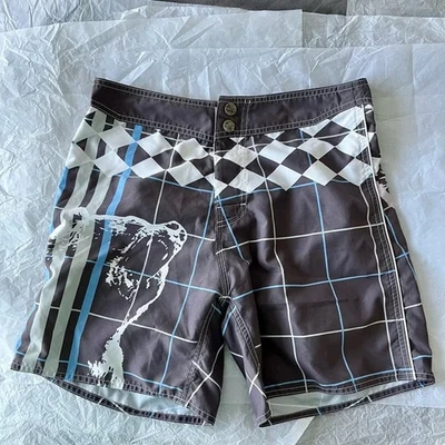 Pantaloncini da bagno AussieBum grigi, blu e bianchi con design astratto orso - Immagine 1 di 4