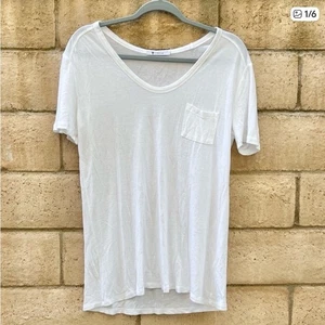 Alexander Wang Womens Classic Vneck White Tee Pocket Oversized XS Stretch - Picture 1 of 9