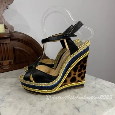 Sandalias de cuña Christian Louboutin Marina Leige 140 negras/leopardo talla 37,5 Foto 1 de 4