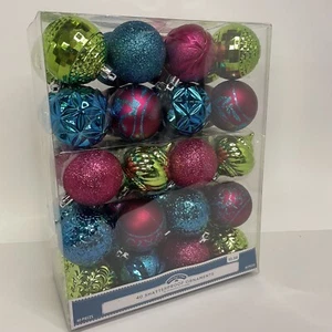 40 Pezzi Ornamenti Infrangibili Holiday Time Multicolore Blu-Verde-Rosa-Glitter - Foto 1 di 3