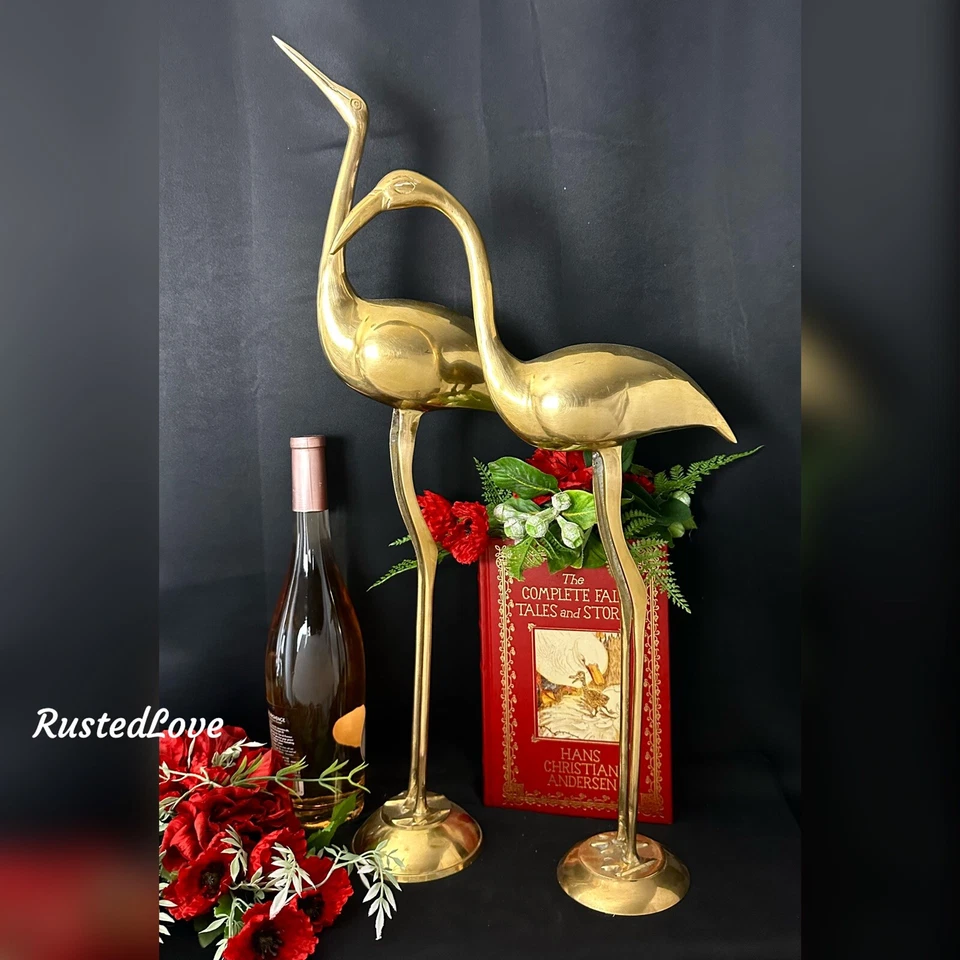 Estatuas de flamenco de latón MCM alto decorativo latón playa flamenco decoración 20"/24" Foto 1 de 4