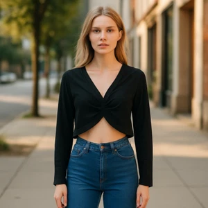 Apt 9 Damen bauchfreies Oberteil Bluse schwarz Langarm Größe 1X - Bild 1 von 8