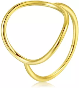 Ladies Yellow Gold Vermeil Open Circle Ring in Sterling Silver Band Size 5-10 - Picture 1 of 4