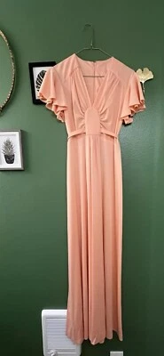 Maxi Vestido Vintage Años 70 Manga Acampanada Cintura Imperio Melocotón Largo Vestido Foto 1 de 4