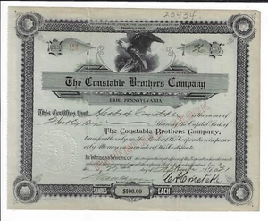 PENNSYLVANIA 1931 The Constable Brothers Company Stock Certificate Erie #24 - Picture 1 of 2