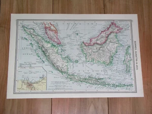 1908 ANTIQUE MAP OF SUMATRA BORNEO BRUNEI SINGAPORE INDONESIA JAKARTA INSET MAP - Picture 1 of 11