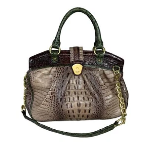 Brahmin Adora Tri Color Mocha Truffle Emerald Green Leather Satchel Shoulder Bag - Bild 1 von 16