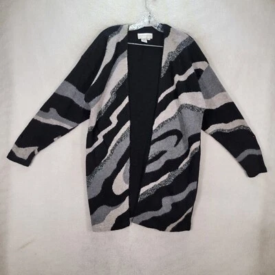 Vtg Black Retro Lambswool Angora Open Cardigan Oversized Womens Sweater Size M - Image 1 of 4