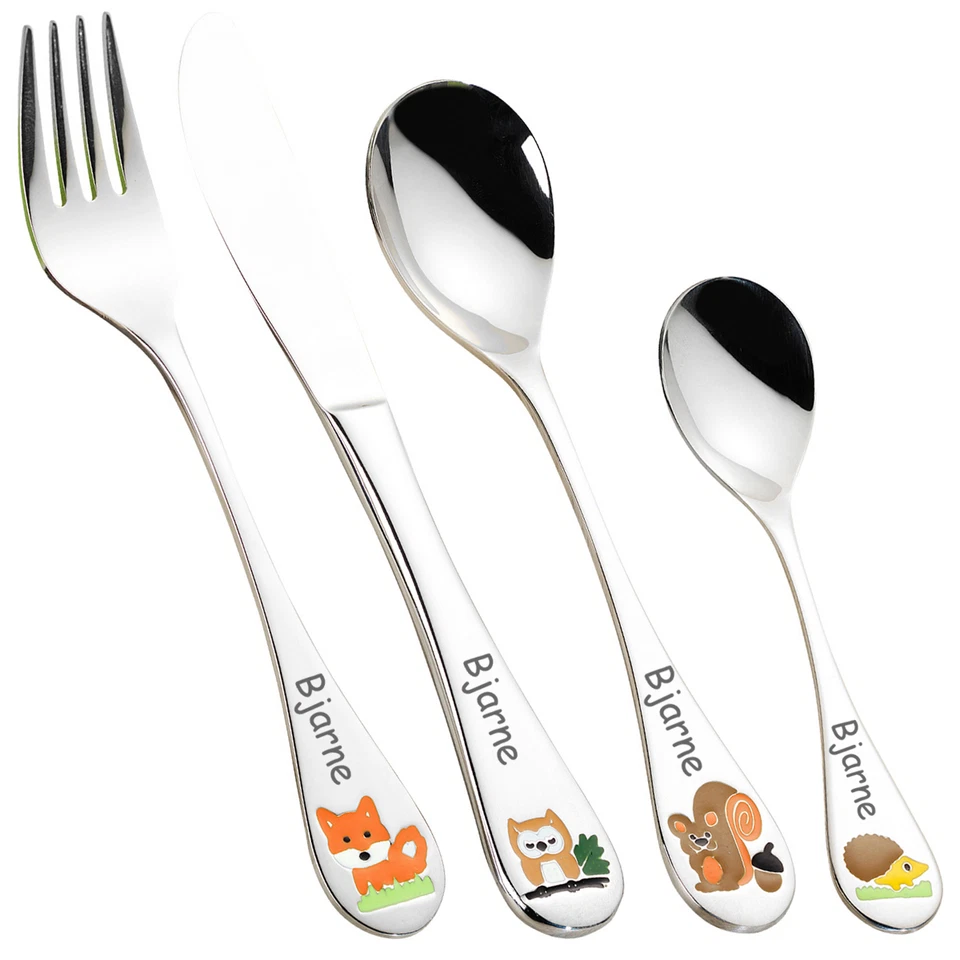 Kinderbesteck FOREST - Fuchs Eule Eichhörnchen Igel - mit Gravur personalisiert - Bild 1 von 1
