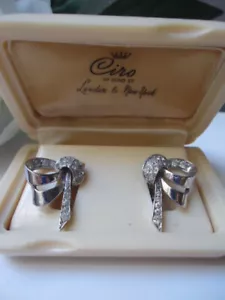 CIRO Vintage Deco Diamond Paste Solid Silver Clip 2.5cm Earrings in Original Box - Picture 1 of 8