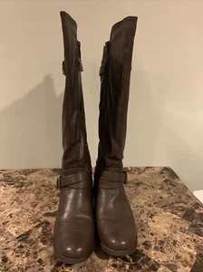 CALL IT SPRING BrownFaux Leather Round Toe Side Zip Knee High Boots Sz 8.5 - Picture 1 of 9