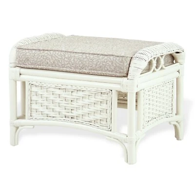 Natural Rattan Wicker ECO Handmade Alexa Ottoman Footstool White w/Cushion - Image 1 of 4