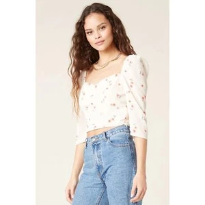 New BB Dakota Scattered Daisies Printed Puff Sleeve Top in Ivory Women's Size M - Picture 1 of 10