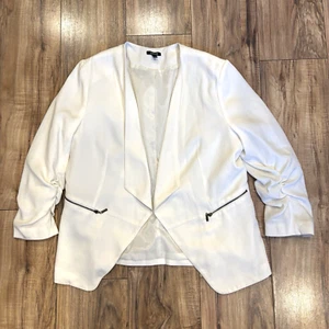 Apt. 9 White Polyester Open Front Ruched 3/4 Sleeve Casual Blazer Size 16 - Picture 1 of 10