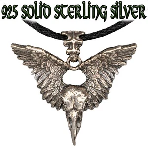 Rabe Anhänger 925 Sterling Silber Halskette Kordel Gothic Biker Hugin Munin Odin - Bild 1 von 4