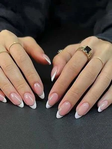24pcs Long Almond French & Glitter Fake Nail Press On Nails False Nails Glue On - Picture 1 of 6