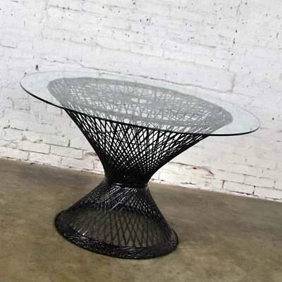 MCM Spun Fiberglass Round Dining Table with Glass Top  - Image 1 of 4
