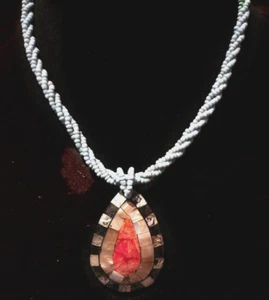 Coral & Abalone Inlay Pendant Necklace - Picture 1 of 2
