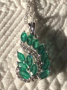 Woman’s Sterling Silver Necklace With Green Onyx Pendant Signed BBJ - Picture 1 of 10
