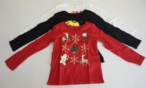 THE CHILDREN'S PLACE GIRLS LONG SLEEVE HOLIDAY GRAPHIC T-SHIRTS 3 PACK SZ 4T NWT - Picture 1 of 4