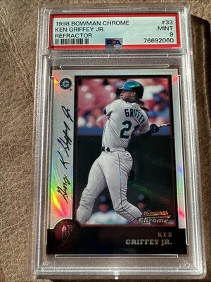 Bowman Chrome Refractor #33 1998 Ken Griffey Jr PSA 9 como nuevo Foto 1 de 4