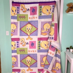 Vintage 1997 Tweety Bird Warner Bros Fleece Blanket 72”x90” Twin Full USA Made - Picture 1 of 9