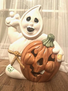 Vintage Ceramic Ghost With Pumpkin Light 17"X14.5"X4" - Bild 1 von 4