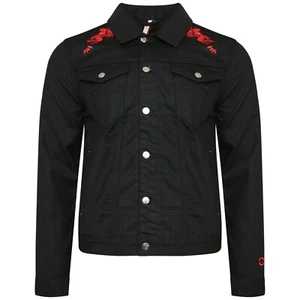 Only The Blind Chaqueta Denim Negra XL Logotipo de Hombro Bordado Rojo Loto - Imagen 1 de 12