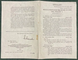 1943 JULY, WAR OFFICE - HOME GUARD, Regulations amendment No 52 p.p. Pamphlet. - Picture 1 of 1
